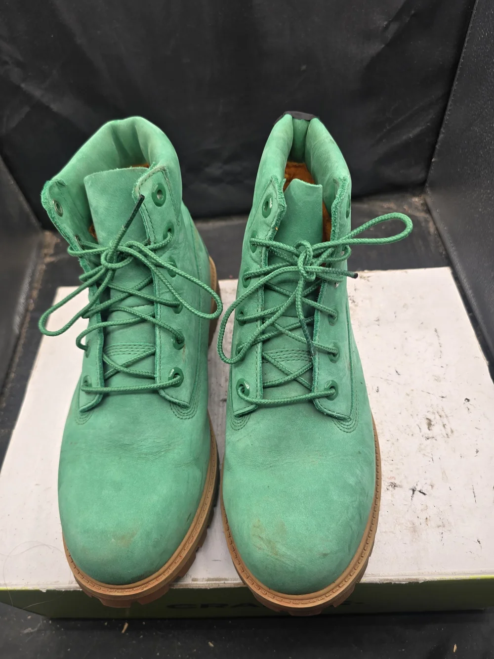 Timberland Green Lace-Up Work Boots with Tan Outsole